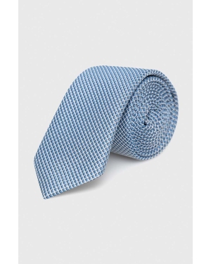 BOSS krawat z domieszką jedwabiu kolor niebieski