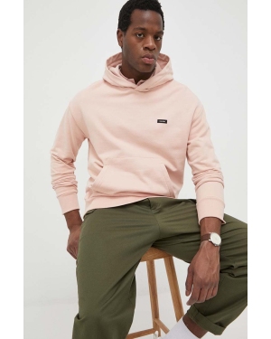 Calvin Klein bluza bawełniana męska kolor różowy z kapturem gładka