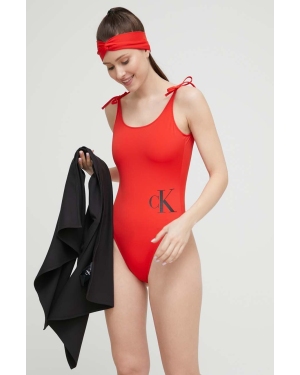 Calvin Klein jednoczęściowy strój kąpielowy kolor czerwony miękka miseczka