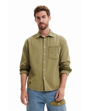 Desigual koszula bawełniana męska kolor zielony regular z kołnierzykiem klasycznym