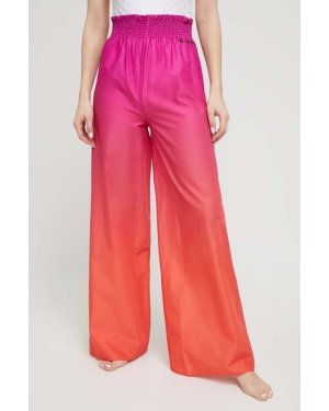 Karl Lagerfeld spodnie bawełniane kolor różowy szerokie high waist