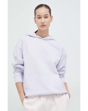 New Balance bluza bawełniana damska kolor fioletowy z kapturem gładka