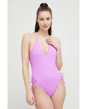 Polo Ralph Lauren jednoczęściowy strój kąpielowy kolor fioletowy lekko usztywniona miseczka