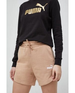 Puma szorty Essentials damskie kolor beżowy gładkie high waist 848339