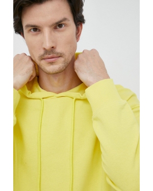 United Colors of Benetton bluza bawełniana męska kolor żółty z kapturem gładka