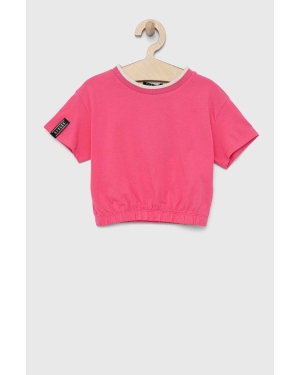 Sisley t-shirt bawełniany dziecięcy kolor różowy