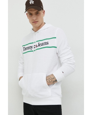 Tommy Jeans bluza męska kolor biały z kapturem z aplikacją