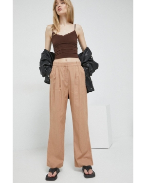 Abercrombie & Fitch spodnie lniane kolor beżowy szerokie high waist