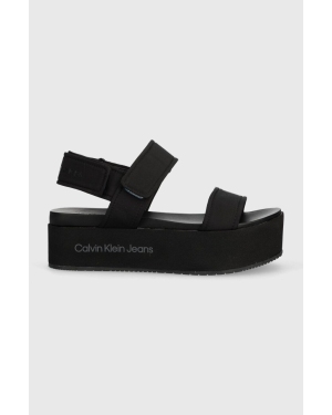 Calvin Klein Jeans sandały FLATFORM SANDAL SOFTNY damskie kolor czarny na platformie YW0YW00965