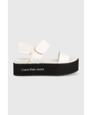 Calvin Klein Jeans sandały FLATFORM SANDAL SOFTNY damskie kolor biały na platformie YW0YW00965