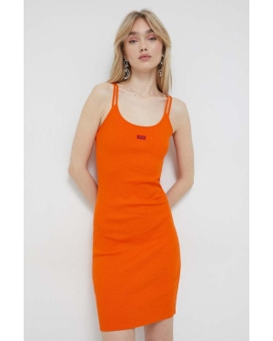 HUGO sukienka kolor pomarańczowy mini dopasowana