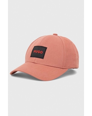 HUGO czapka z daszkiem bawełniana kolor różowy z aplikacją