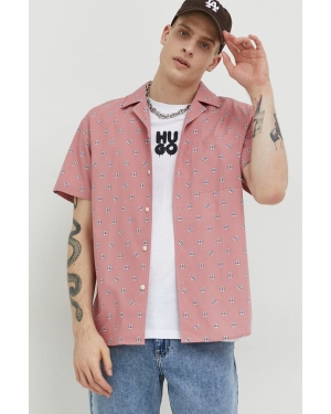 HUGO koszula bawełniana męska kolor różowy regular