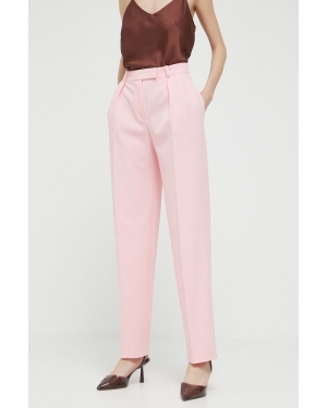 HUGO spodnie damskie kolor różowy szerokie high waist