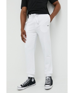 HUGO spodnie dresowe bawełniane kolor biały gładkie