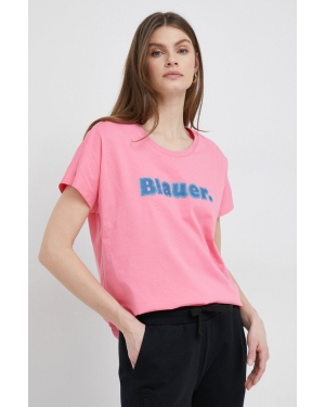 Blauer t-shirt bawełniany kolor różowy