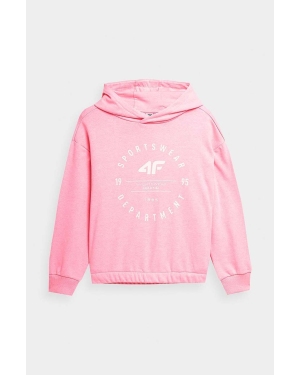 4F bluza dziecięca kolor różowy z kapturem z nadrukiem