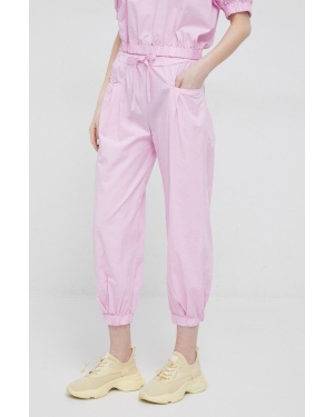 Deha spodnie damskie kolor różowy szerokie high waist