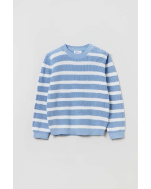 OVS sweter bawełniany niemowlęcy kolor niebieski wzorzysta