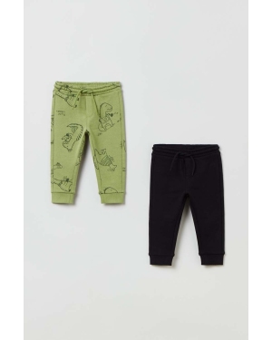 OVS spodnie dresowe bawełniane dziecięce kolor zielony wzorzyste