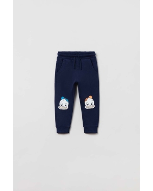 OVS spodnie dresowe bawełniane dziecięce kolor niebieski z aplikacją