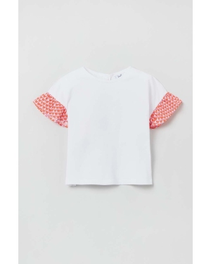 OVS t-shirt bawełniany niemowlęcy kolor biały