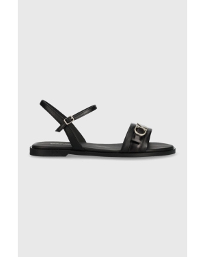 Calvin Klein sandały skórzane ALMOND SANDAL W/HW damskie kolor czarny HW0HW01483