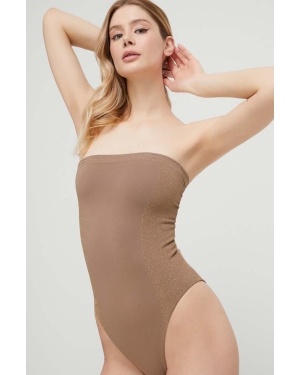 Calvin Klein jednoczęściowy strój kąpielowy kolor brązowy miękka miseczka