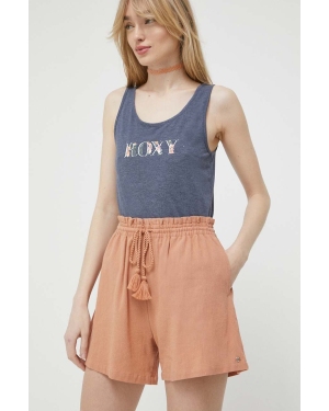 Roxy szorty bawełniane kolor pomarańczowy gładkie high waist