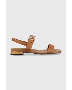 Tommy Hilfiger sandały skórzane HARDWARE FLAT SANDAL damskie kolor brązowy FW0FW07094