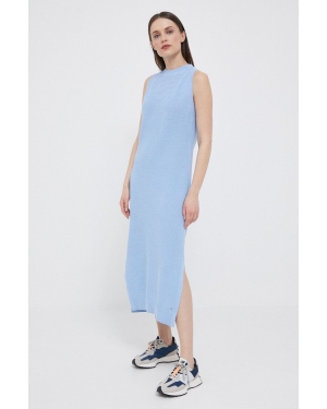 Tommy Hilfiger sukienka z domieszką lnu kolor niebieski midi prosta