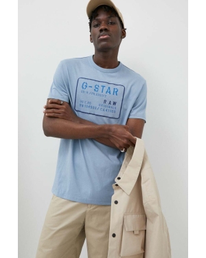 G-Star Raw t-shirt bawełniany kolor niebieski z aplikacją