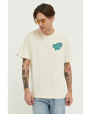 Superdry t-shirt bawełniany kolor beżowy z nadrukiem