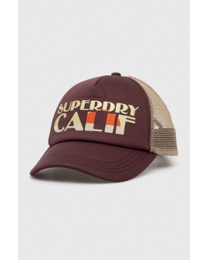 Superdry czapka z daszkiem kolor brązowy wzorzysta