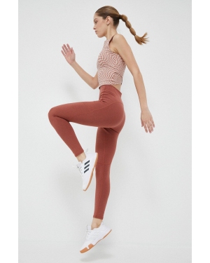 adidas by Stella McCartney legginsy damskie kolor brązowy gładkie