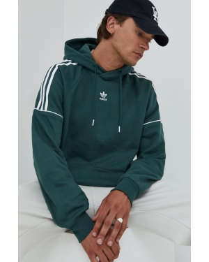 adidas Originals bluza bawełniana męska kolor zielony z kapturem gładka