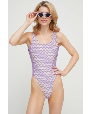 adidas Originals jednoczęściowy strój kąpielowy kolor fioletowy miękka miseczka