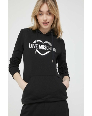 Love Moschino bluza damska kolor czarny z kapturem z nadrukiem