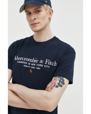 Abercrombie & Fitch t-shirt bawełniany kolor granatowy z aplikacją