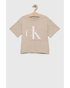 Calvin Klein Jeans t-shirt bawełniany dziecięcy kolor beżowy
