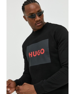 HUGO bluza bawełniana męska kolor czarny z nadrukiem