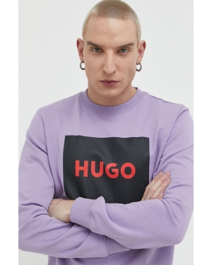 HUGO bluza bawełniana męska kolor fioletowy z nadrukiem 50467944