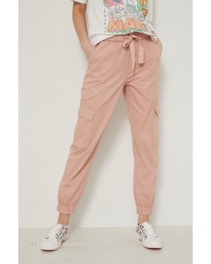Medicine spodnie bawełniane damskie kolor różowy joggery high waist