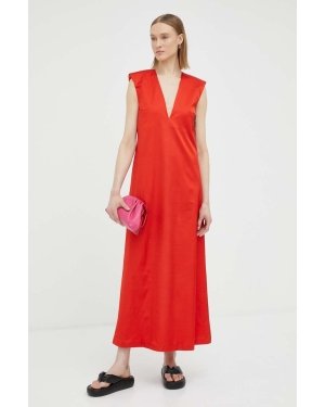 By Malene Birger sukienka wełniana kolor czerwony maxi rozkloszowana