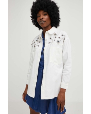 Answear Lab kurtka jeansowa damska kolor biały przejściowa