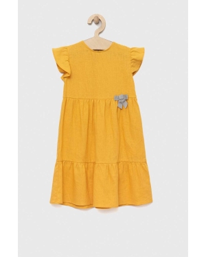 Birba&Trybeyond sukienka lniana dziecięca kolor żółty mini rozkloszowana