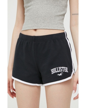 Hollister Co. szorty damskie kolor czarny z aplikacją high waist