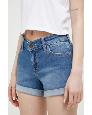 Hollister Co. szorty jeansowe damskie kolor niebieski gładkie high waist