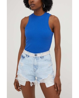 Answear Lab szorty jeansowe damskie kolor niebieski z aplikacją high waist