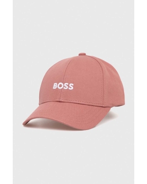 BOSS czapka z daszkiem bawełniana kolor różowy z aplikacją